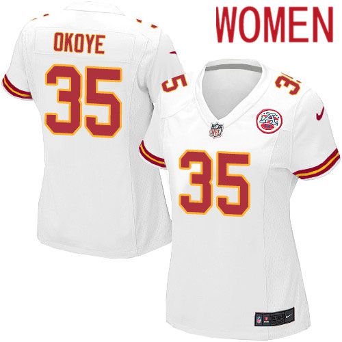 Women Kansas City Chiefs 35 Christian Okoye Nike White Player Game NFL Jersey